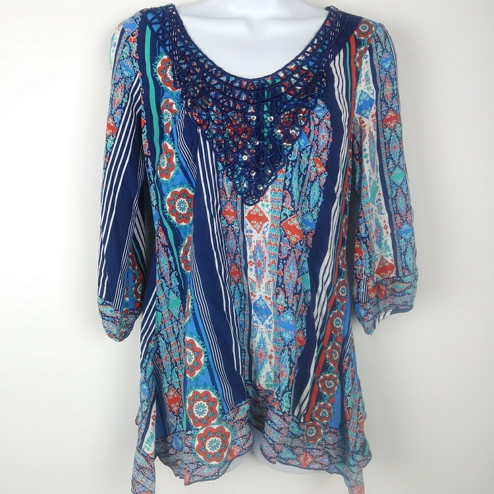 ONE WORLD Live and Let Live Boho Top Size S